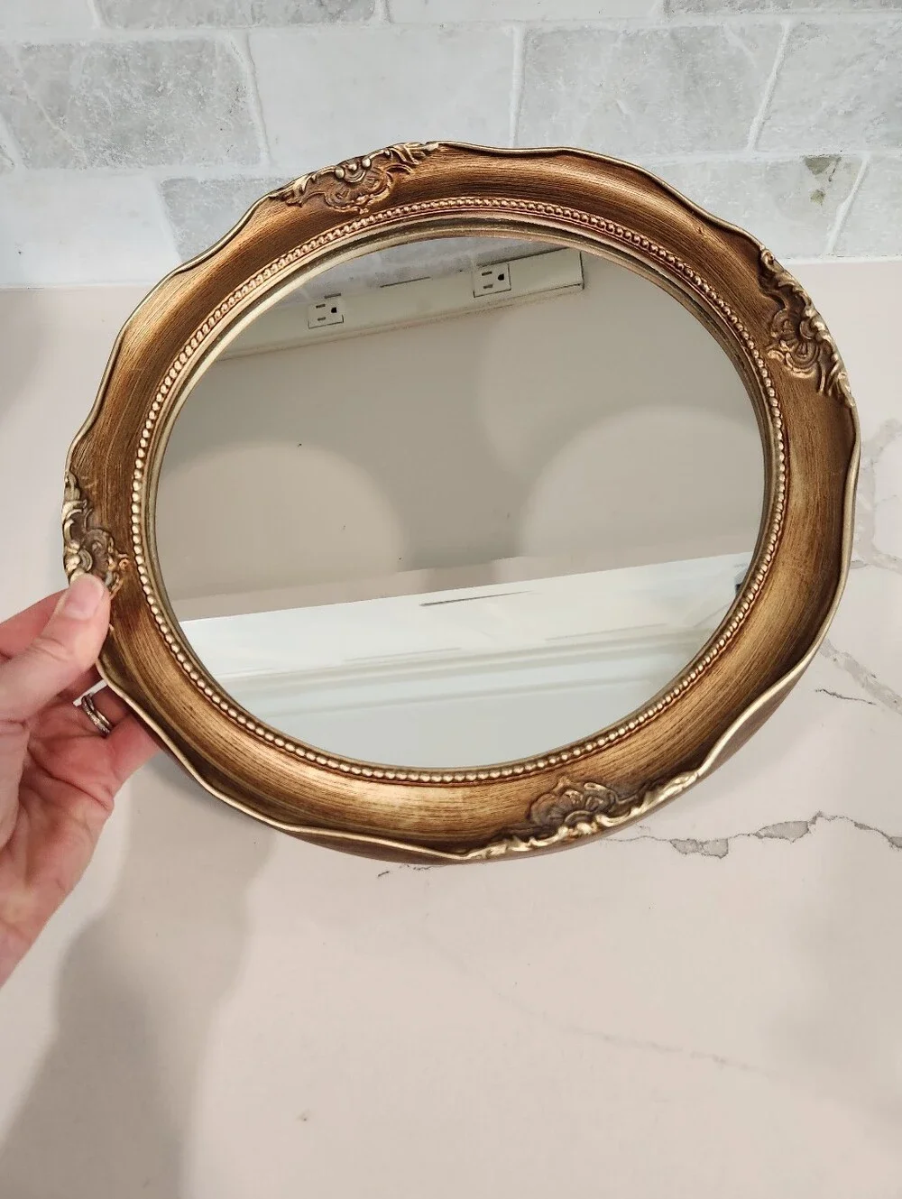 12' Gold Tone Wooden Circular Mirror
